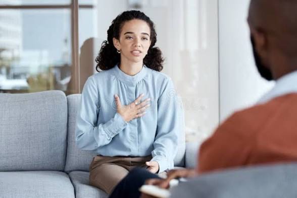 Woman speaking openly during an individual counselling session
