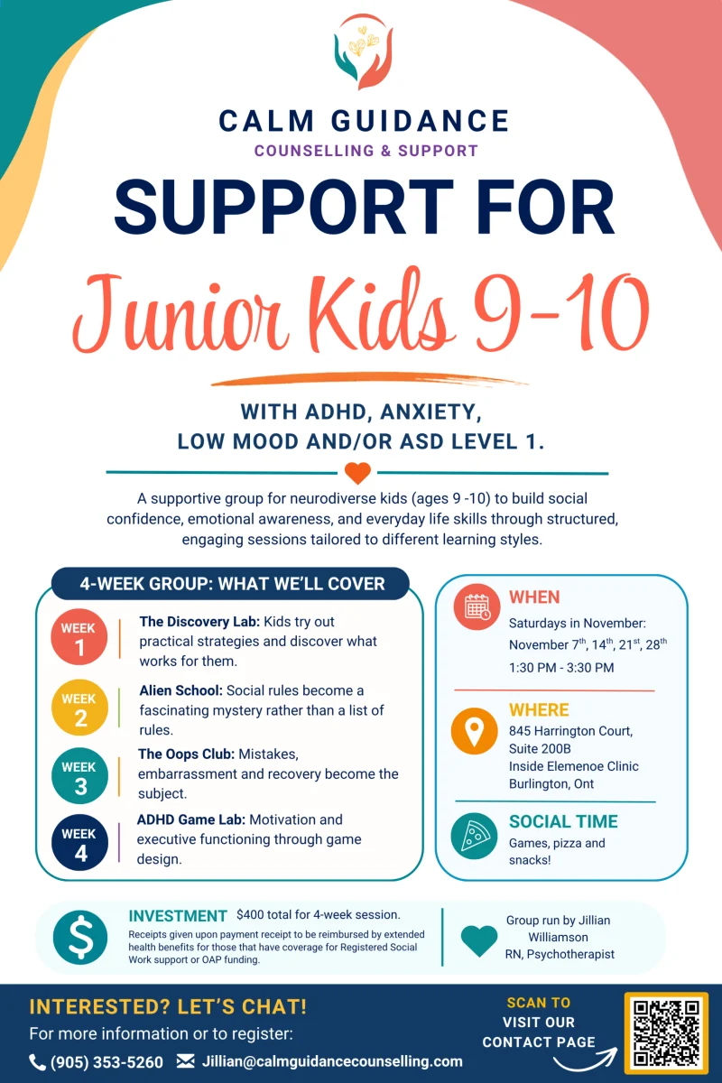 November 2026 Support for Kids ages 9–10 group flyer