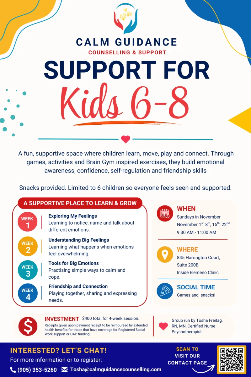 November 2026 Support for Kids ages 6–8 group flyer