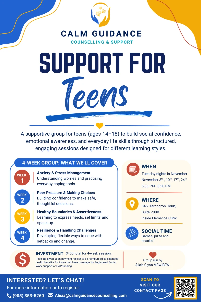 November 2026 Support for Teens ages 14–18 group flyer