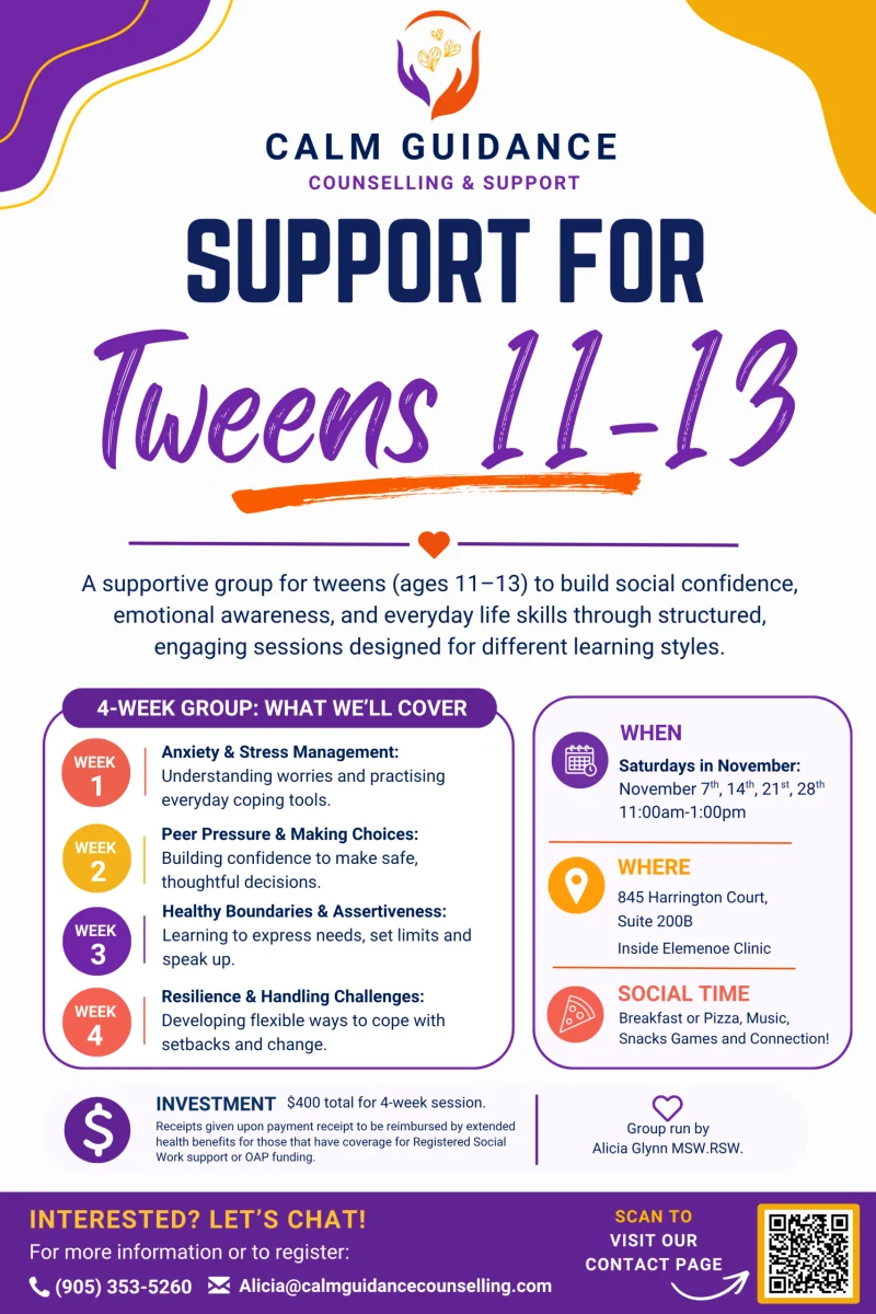 November 2026 Support for Tweens ages 11–13 group flyer